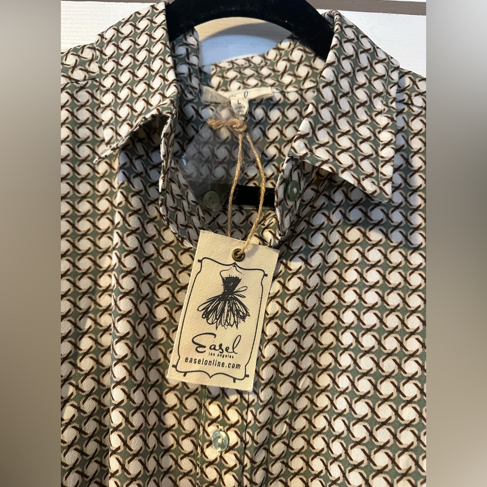 Easel Dusty Sage Collared Button Down Belted Dress Size L NWT - Picture 5 of 7